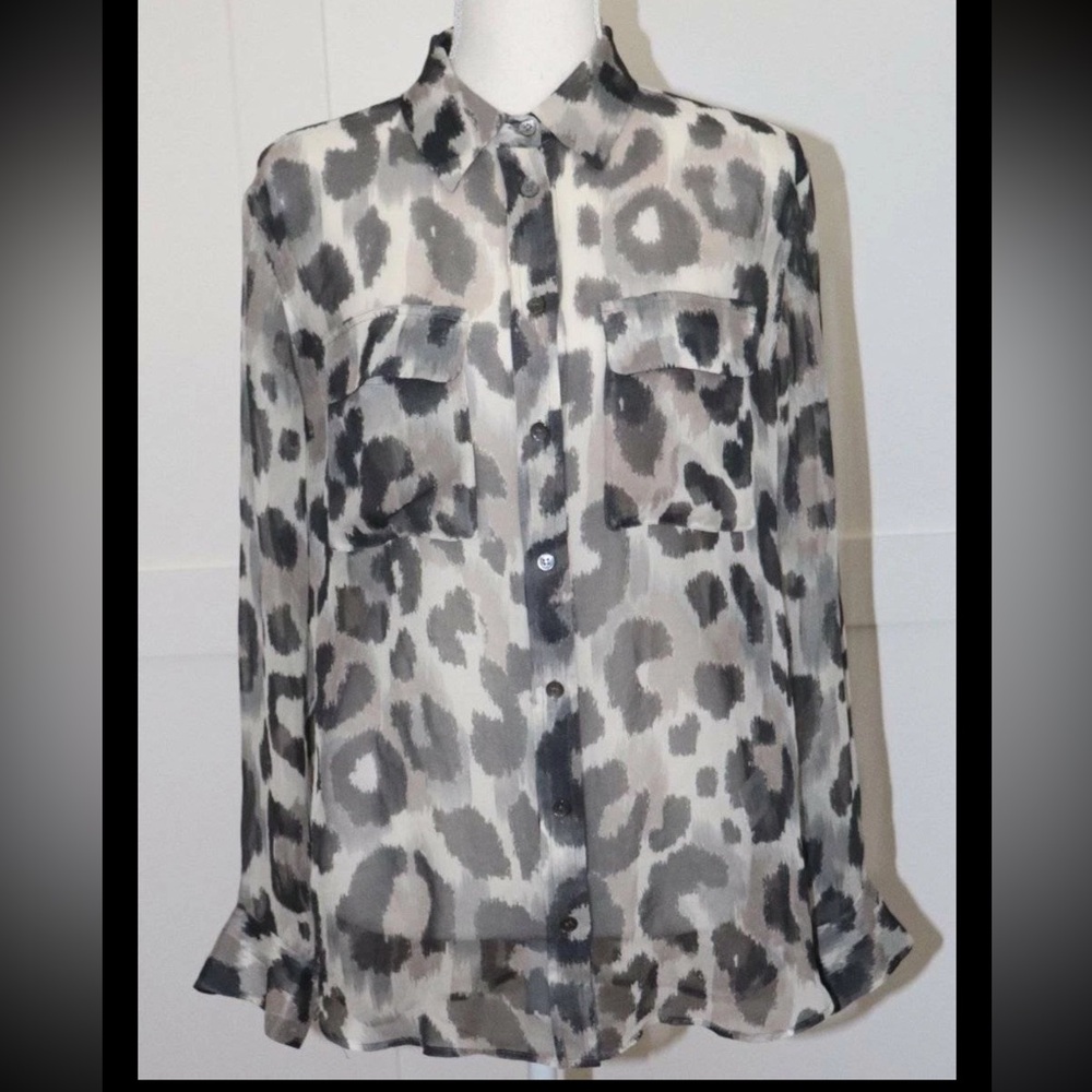 Equipment Femme Leopard Silk Blouse Top Tunic Size Small